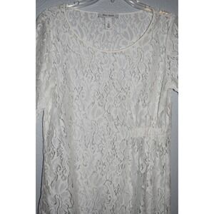 WHBM Lace Top SMALL White Stretch Asymmetrical Hem Ruched Side Romantic Fairy